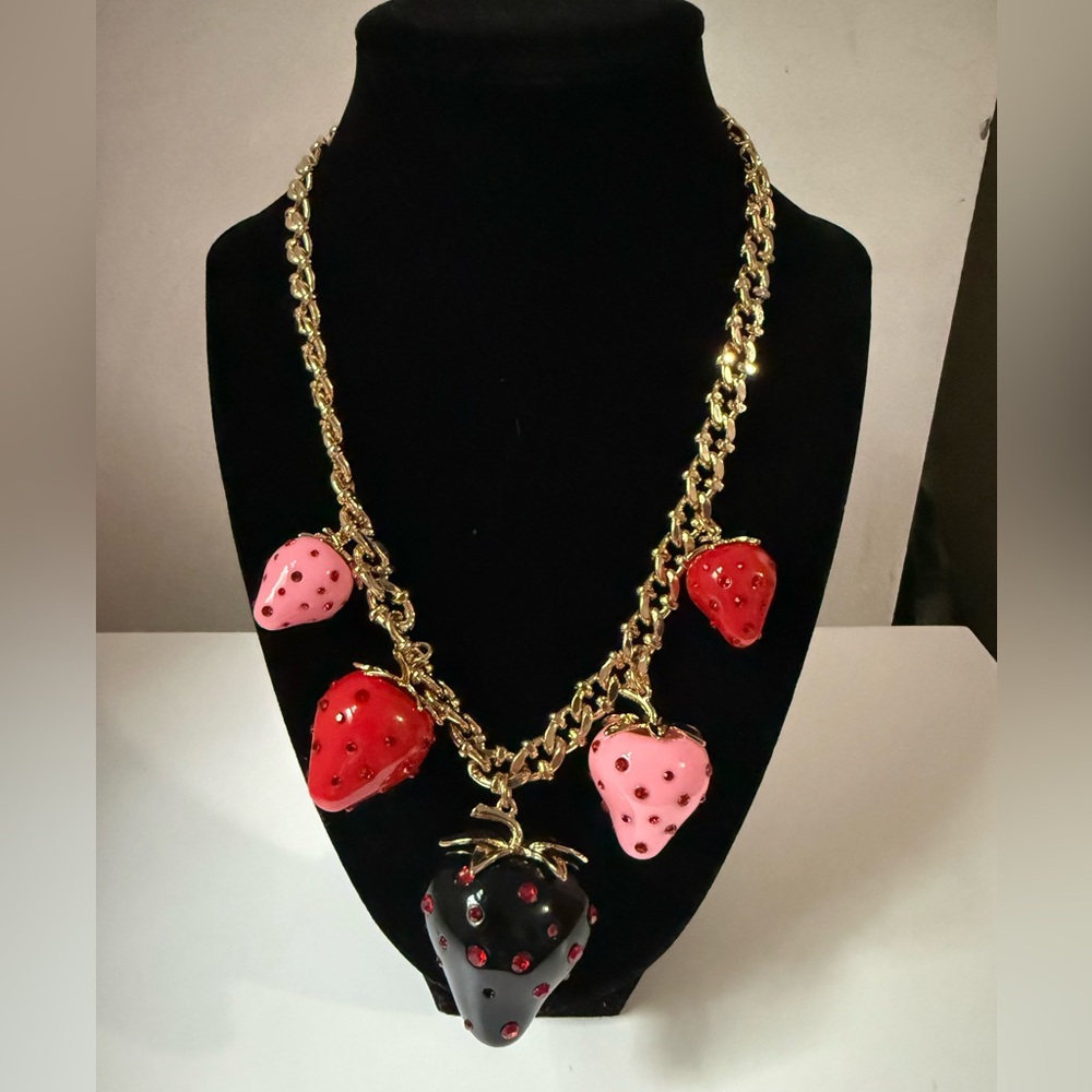 Betsey Johnson Gold-Tone Strawberry Charm Necklace NWT